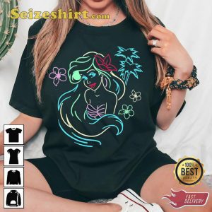 Disney The Little Mermaid Ariel Neon Lights Graphic Cartoon Inspired T-shirt