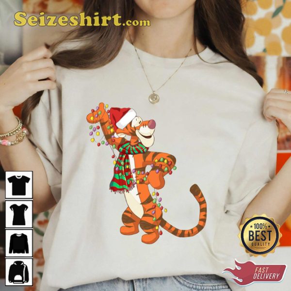 Disney Xmas Winnie The Pooh Tigger Christmas Lights T-shirt