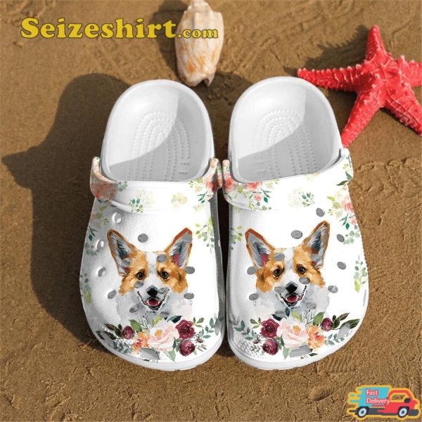 Floral Big Potrait Corgi Dog Lover Clogs Shoes