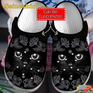 Floral Cat Black Cat Lovers Clog Shoes