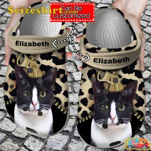 Leopard Pattern Cat Lovers Personalized Clogs Shoes