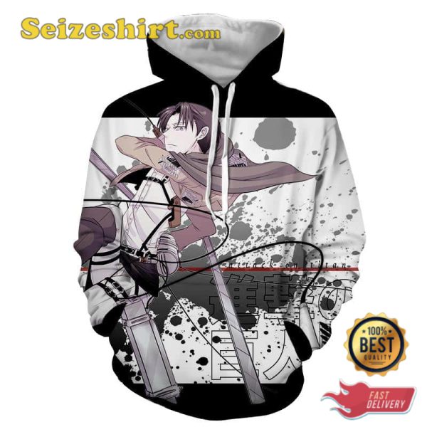 Levi Ackerman Cool Black Stains White Hoodie, Sweatshirt, 3D Shirts