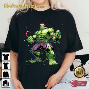 Marvel Avengers Hulk Christmas Lights Costume MCU Fan T-shirt