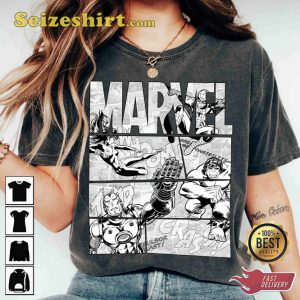 Marvel Avengers Retro Black And White Comic Graphic MCU Fan T-shirt