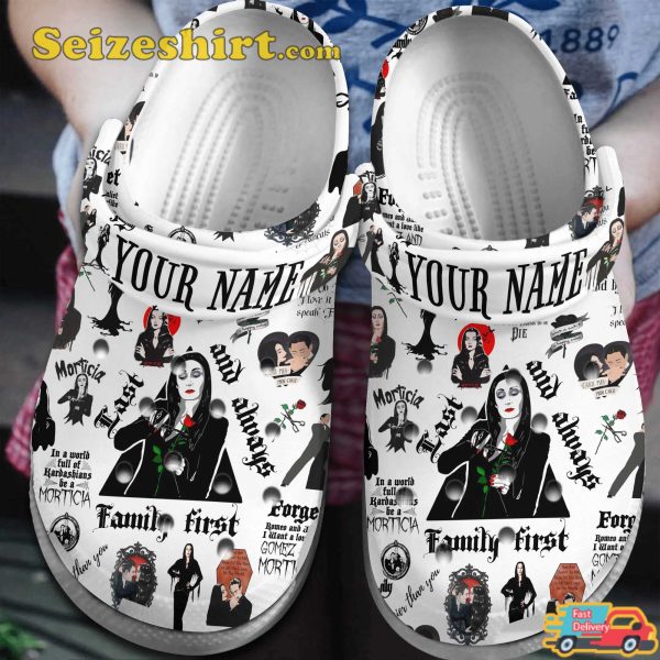 Mother Day Morticia Addams Family First Halloween Vibes Custom Name Comfort Crocs Shoes