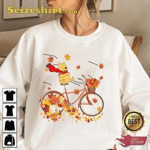 Pooh Ride Bicyle With Autumn Maple Leaves Disney Winnie The Pooh Sweatshirt