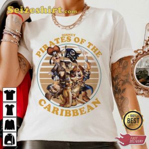Retro Pirates Of The Caribbean Mickey Donald Goofy Disney Cartoon T-Shirt