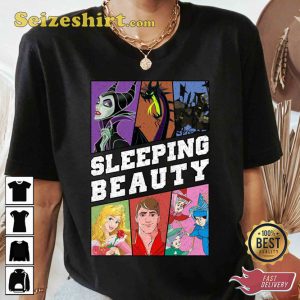Retro Sleeping Beauty Movie Characters Disney Cartoon T-Shirt