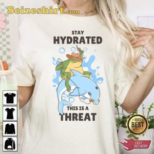 Stay Hydrated Funny Cowboy Frog Riding Dolphine T-shirt