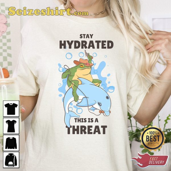 Stay Hydrated Funny Cowboy Frog Riding Dolphine T-shirt