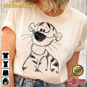 Tigger Sketch Portrait Cute Winnie The Pooh Disney Cartoon T-shirt