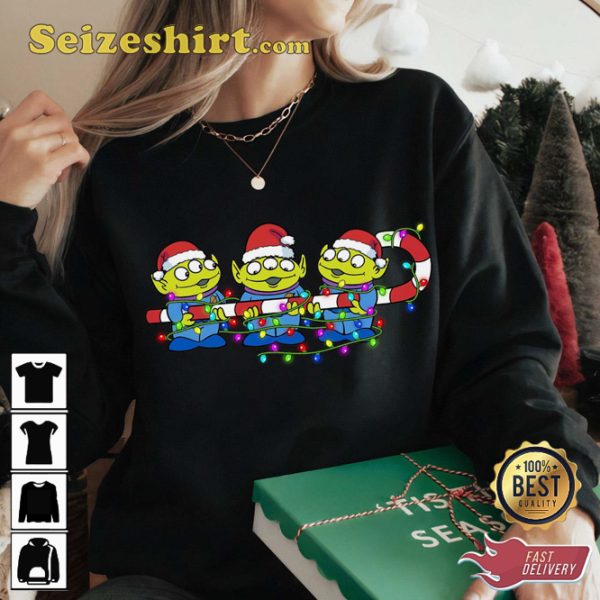 Toy Story Aliens Christmas Lights Cute Aliens Holiday Disney Cartoon T-shirt