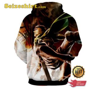 Attack On Titan Levi Battle Scene Fan Art Full Print Hoodie Sweatshirt, 3D Shirts