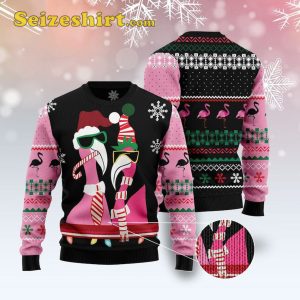 Black And Pink Sweater Shirt Candy Cane Flamingo Christmas