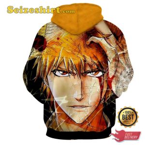 Bleach Anime Dope Ichigo Kurosaki Broken Glass Orange Hoodie, Sweater, 3D Shirt