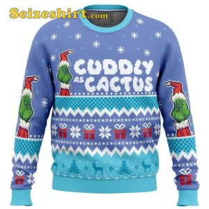 Blue Cuddly as a Cactus Grinch Ugly Cute Christmas Sweater
