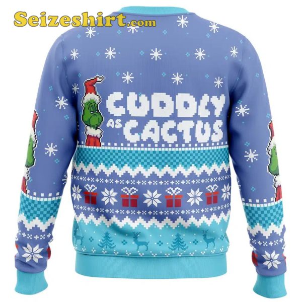 Blue Cuddly as a Cactus Grinch Ugly Cute Christmas Sweater