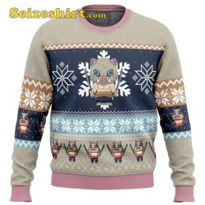 Chibi Christmas Inosuke Hashibira Demon Slayer Ugly Sweater ,Graphic Sweater