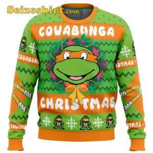 Cowabunga Michaelangelo Christmas Teenage Mutant Ninja Turtles Ugly Cute Christmas Sweater