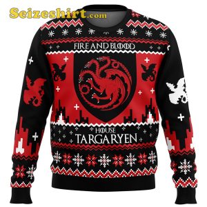 Fire And Blood House Red Ugly Christmas Sweater Dragon Game Party Xmas Sweatshirt