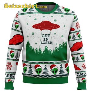 Mens Green Sweater, Area 51 Get in Loser Ugly Christmas Sweater