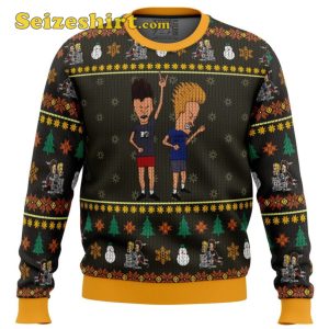 Mens Sweater Beavis and Butthead Rock On Ugly Christmas