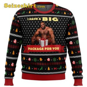 Mens Ugly Christmas sweaterBig Package Barry Wood Meme