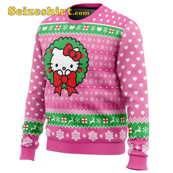 Pink Cute Christmas Hello Kitty Ugly Sweater, V Neck Sweater Women