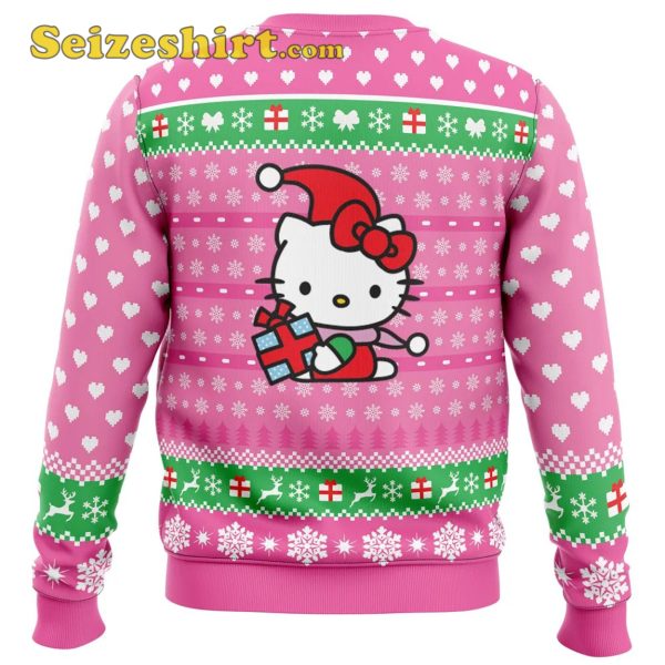 Pink Cute Christmas Hello Kitty Ugly Sweater, V Neck Sweater Women