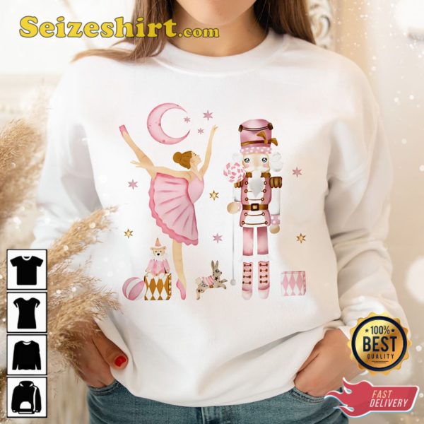 Vintage Ballet Nutcracker Christmas Shirt, Pink Xmas Sweatshirt, Sweater For Christmas, Gift For Her, Nutcracker Christmas Crewneck Shirt