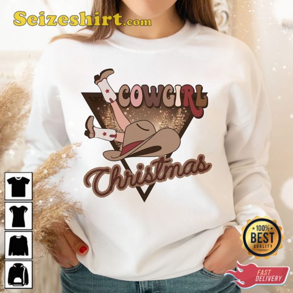 White Sweater Women Cowgirl Christmas Shirt Western Xmas T-shirt