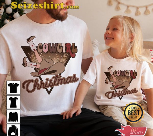 White Sweater Women Cowgirl Christmas Shirt Western Xmas T-shirt
