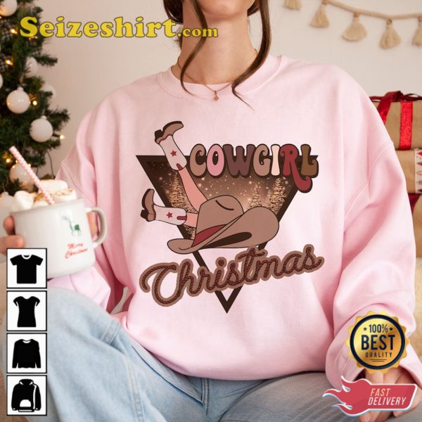 White Sweater Women Cowgirl Christmas Shirt Western Xmas T-shirt