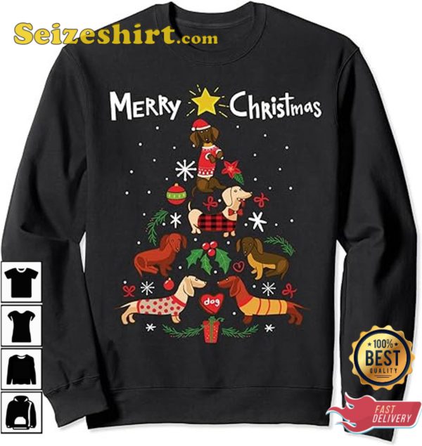 Funny Dachshund Christmas Tree Sweatshirt Ornament Gift