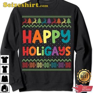 Gay Christmas Funny LGBT Happy Holigays Rainbow Party Gift Black Sweatshirt