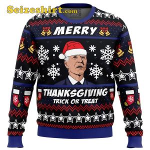 Merry Thanksgiving Biden Mens Ugly Christmas Sweater