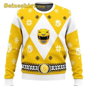 Mighty Morphin Power Rangers Yellow Mens Ugly Christmas Sweater