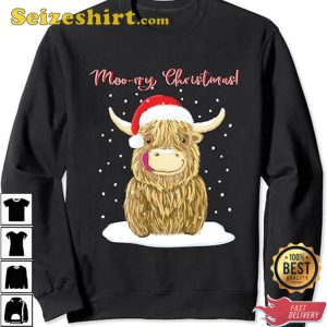 Scottish Highland Cow Merry Christmas Snow Sweatshirt Hoodie