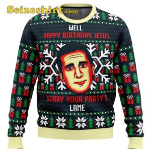 V Neck Sweater Happy Birthday Jesus Funny The Office Ugly Sweater