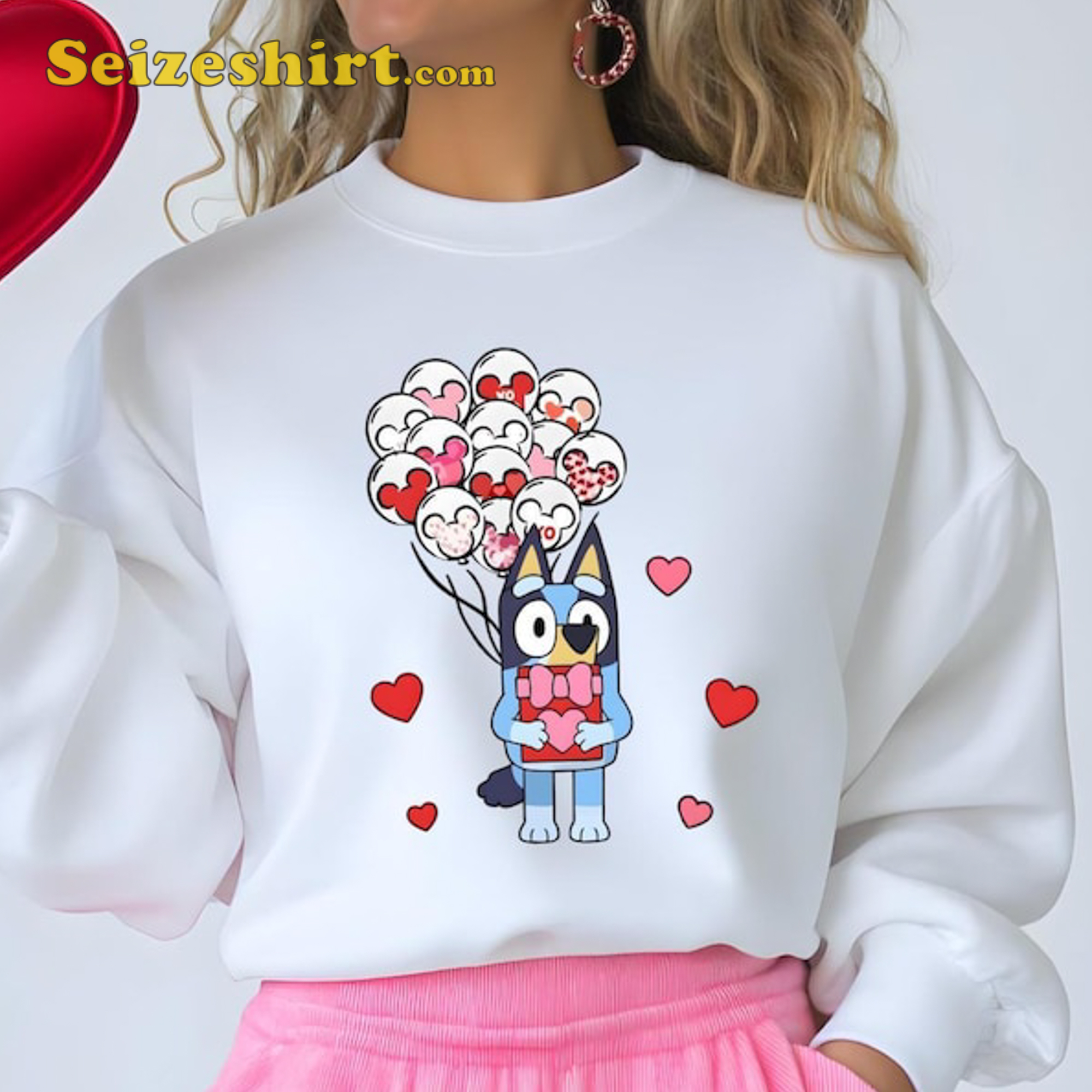 Bluey With Heart Balloons For Valentine's Day Sweatshirt