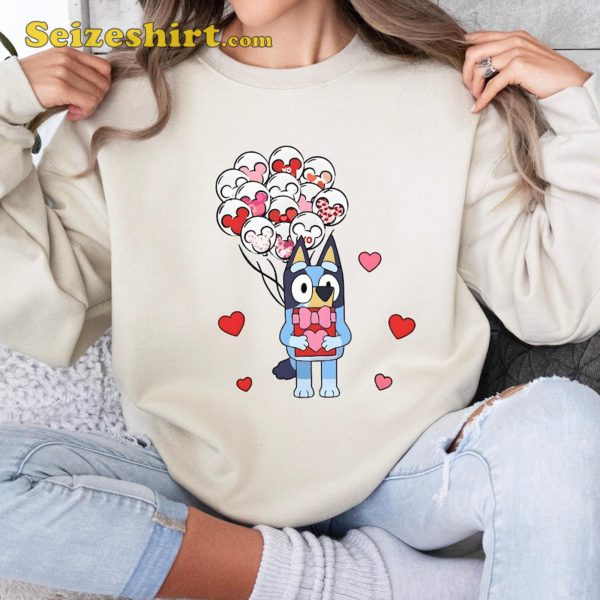 Bluey With Heart Balloons For Valentine’s Day Sweatshirt